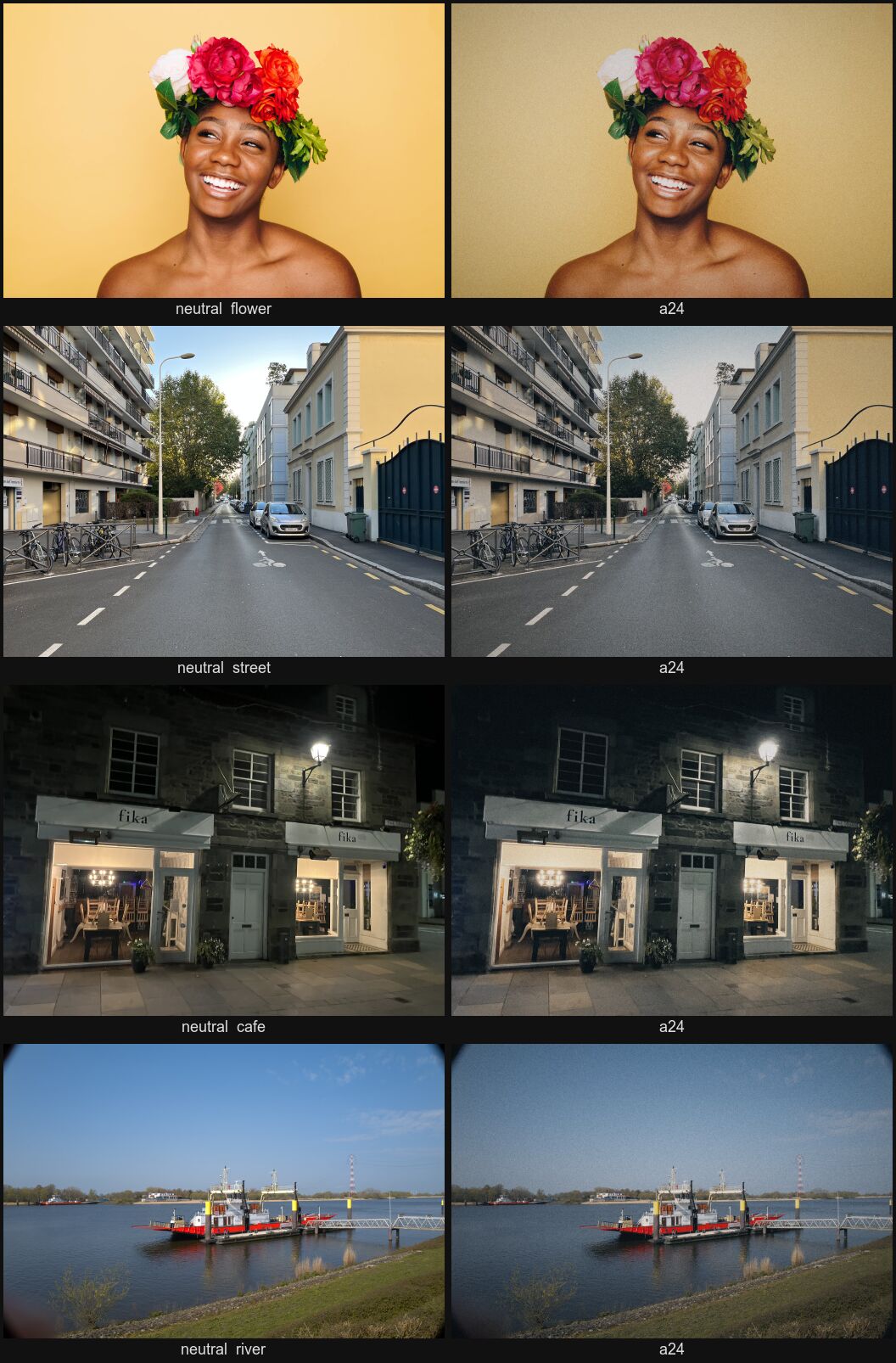 Before and after contact sheet for A24